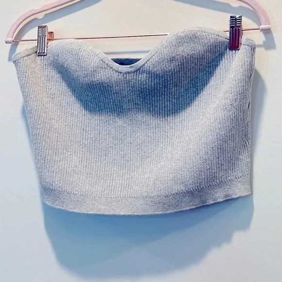 Open Edit Gray Ribbed Sweater Tube Top - Picture 3 of 8